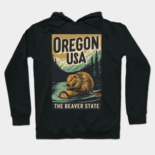 Vintage Retro Oregon USA Beaver Hoodie